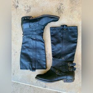 Women’s Dolce Vita DV Black Leather High Boots Buckles Rivets Biker Size 10